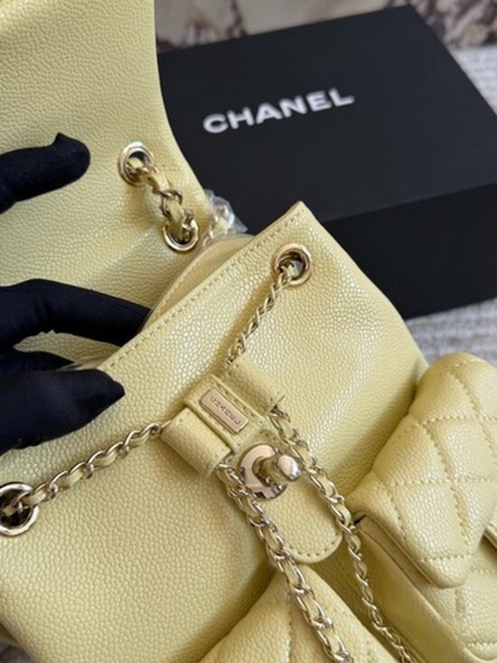 Luxury Quilted Caviar Urban Spirit Backpack Premium Lemon Yellow GHW - Picture 4 of 9